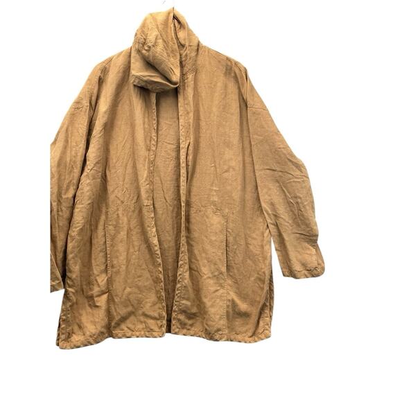 Eileen Fisher Sandalwood 100% Linen Long Hooded Jacket Size Large - Picture 3 of 14